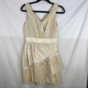 MAX AND CLEO Womens Champange Pleated Cocktail Evening Dress - Sz 6 Wedding